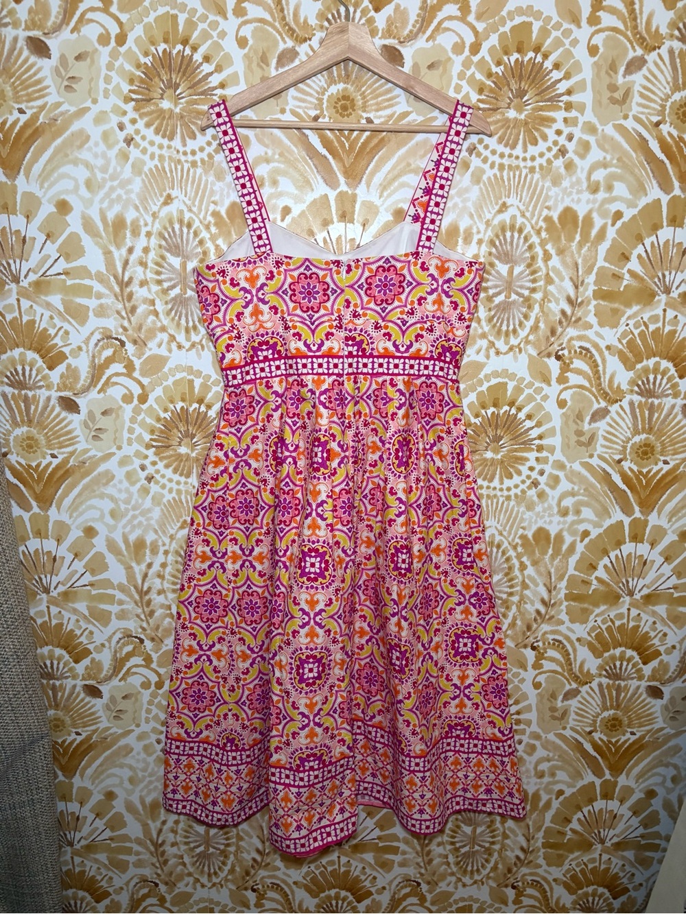 Colorful Boho Sundress Women’s Pink Orange Floral Fit & Flare Summer Mini Vacati - Picture 6 of 8